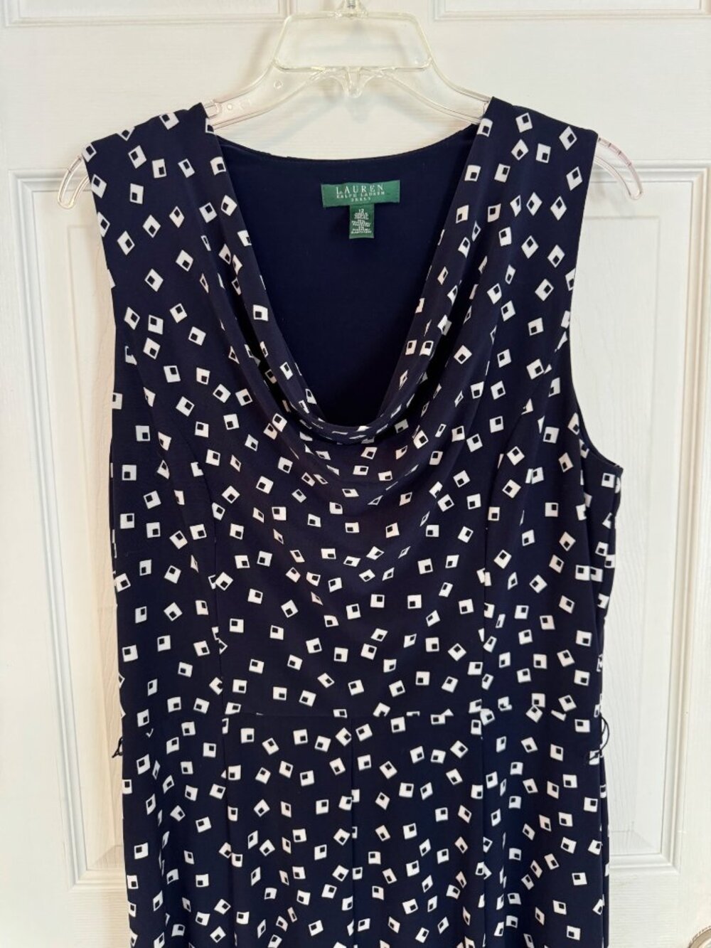 Lauren Ralph Lauren Navy Sleeveless Dress Jersey Knit Stretch Cowl Neck 12 - Picture 3 of 10